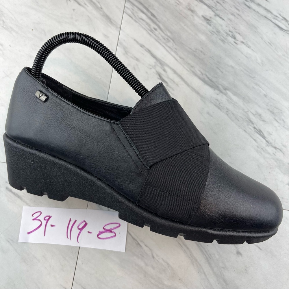 •valleverde women’s black leather slip on wedge shoes 39 / 8.5-9